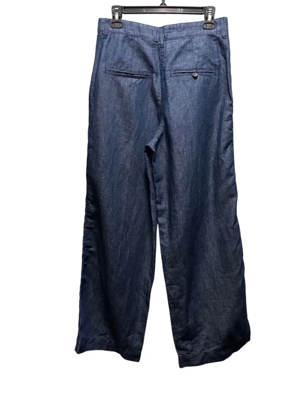 COS Linen Blend Wide Leg Pants Size 6 High-Waist Pleated Front Relaxed Fit Blue